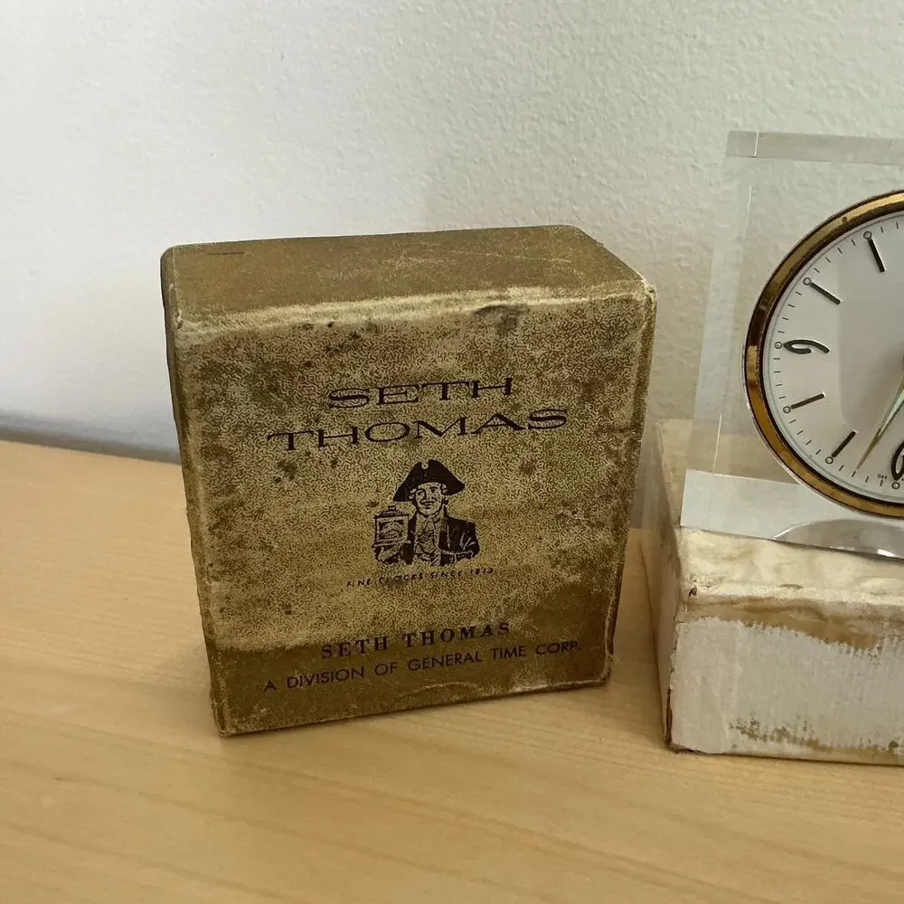 Vintage Seth Thomas Solitaire No 0787 Lucite Alarm Clock w Box As Is Not Wrkng